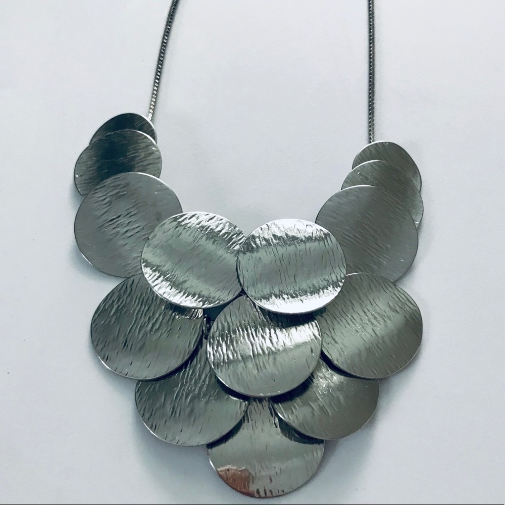 NEW! Silver Disc Layered Statement Necklace - Picture 1 of 4